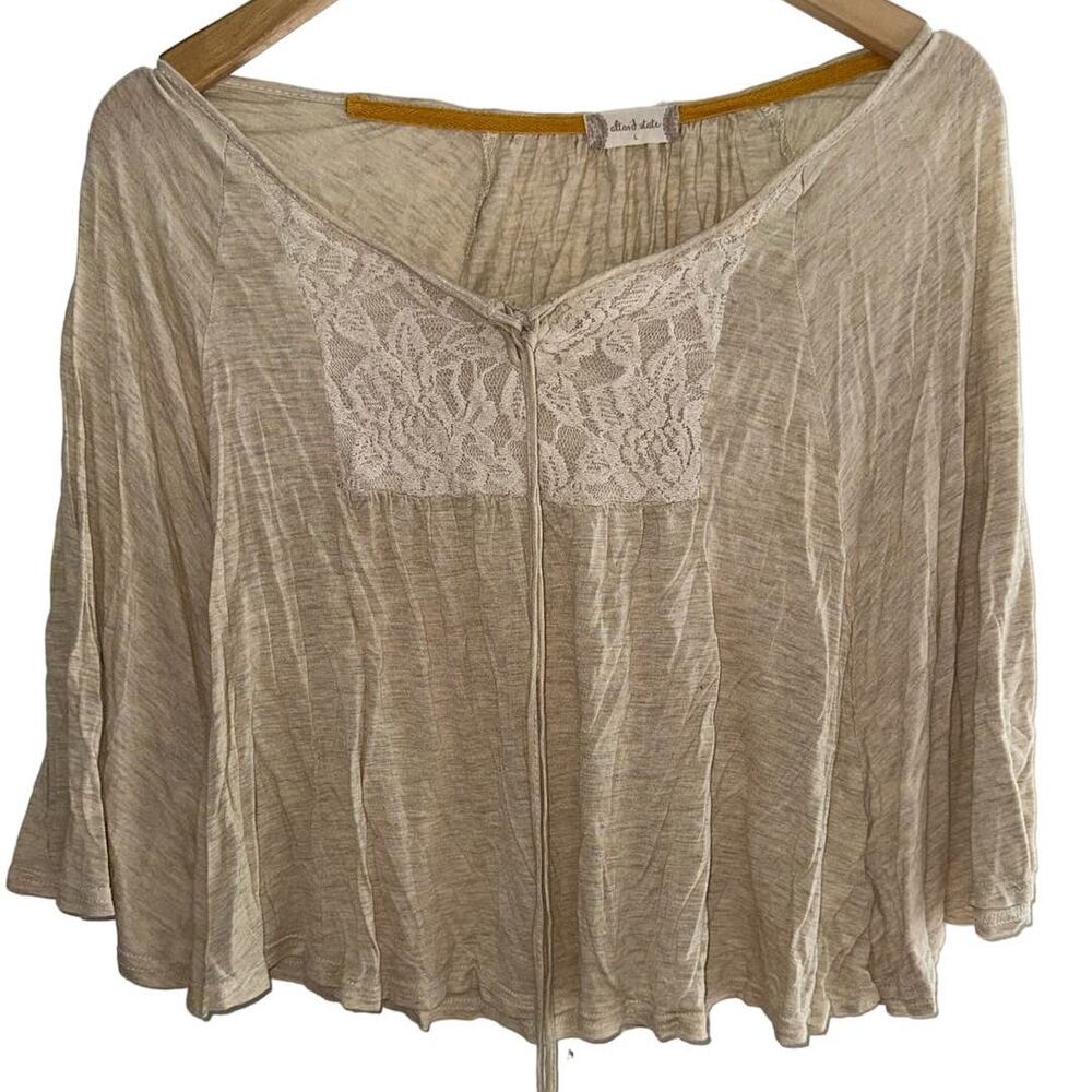 Altar'd State L Boho Flowy Bat Wing Crop Top Neutral Beachy Costal Lace Fairy